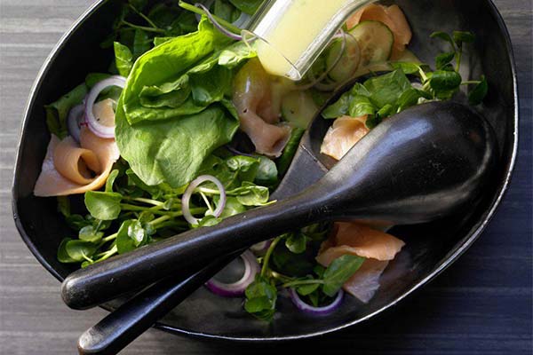 Salad with sorrel and salmon
