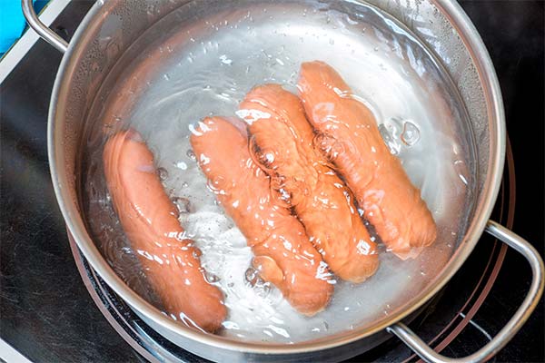 Sausage in boiling water